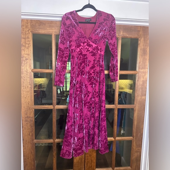 EUC Yumi Kim Anthrologie Size XXS‎ Elegant Floral Pink Metallic Hue Midi Dress - Picture 1 of 9